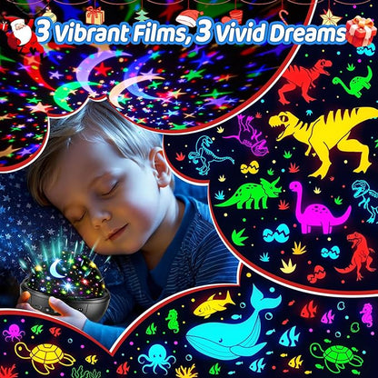 COOLNIGHT Night Light for Kids, 93 Lighting+3 Films Kids Night Light Projector, Remote+Dimmable Star Projector,360°Slient Ceiling Stars Glow in The Dark Stars, Boys Christmas Gifts for 4 Year Old Boy