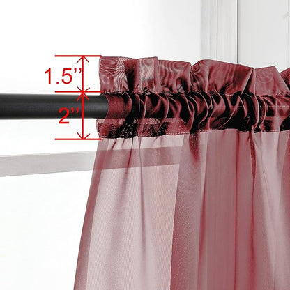 OWENIE Sheer Curtains, Sheer Curtains 63 inch Length 2 Panels Set, Rod Pocket Voile Fimly Sheer Drapes for Living Room/Bedroom, 2pcs, Each 42" W x 63" L, Burgundy