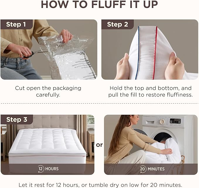 Bedsure King Mattress Topper - Pillow Top Mattress Pad Cover with Deep Pocket Fits up to 21 Inches, Plush Soft Bed Topper for Back Pain Relief, Overfilled with Down Alternative Filling, White