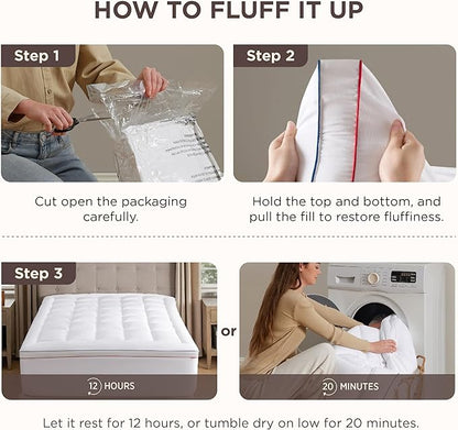Bedsure King Mattress Topper - Pillow Top Mattress Pad Cover with Deep Pocket Fits up to 21 Inches, Plush Soft Bed Topper for Back Pain Relief, Overfilled with Down Alternative Filling, White