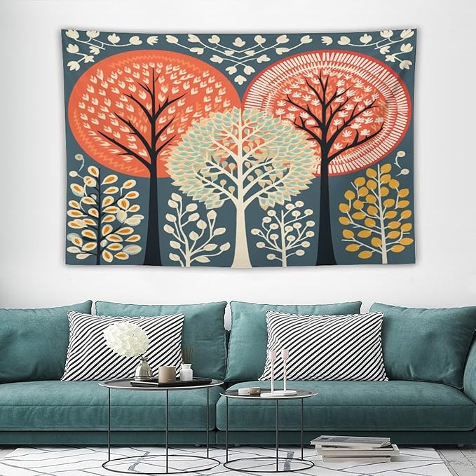 MaSiledy Tapestries Shabby Chic Trees Tapestry Autumn Nature Forest Tapestry Aesthetic Vintage Wall Hanging for Living Room Dorm Decor 40"x60" Holiday Scene Banner for Winter Christmas Party