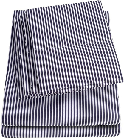 Queen Sheets Stripe Navy - 6 Piece 1500 Supreme Collection Fine Brushed Microfiber Deep Pocket Queen Sheet Set Bedding - 2 Extra Pillow Cases, Great Value, Queen, Classic Stripe Navy