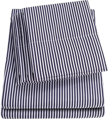King Size Bed Sheets - 6 Piece 1500 Supreme Collection Fine Brushed Microfiber Deep Pocket King Sheet Set Bedding - 2 Extra Pillow Cases, Great Value, King, Classic Stripe Navy