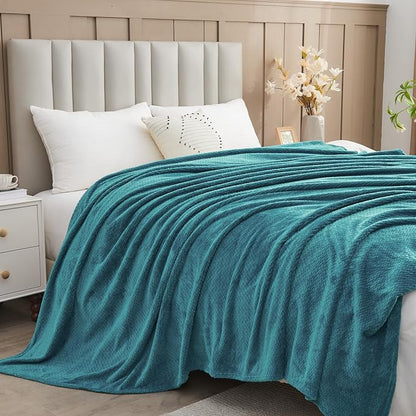 NEWCOSPLAY Super Soft King Blanket Dark Blue Premium Silky Flannel Fleece Leaves Pattern Lightweight Bed Blanket All Season Use (Dark Blue, King(90"x110"))