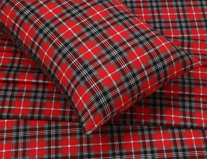 RUVANTI Flannel Sheets Queen Size - 100% Cotton Double Brushed Bed Sheets, Deep Pockets 16 Inches Queen Sheet Set, All Seasons Breathable & Extra Soft - Warm & Cozy, 4 Piece, Red Plaid