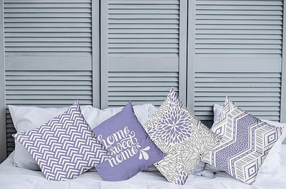 Ambesonne Geometric Throw Pillow Cushion Case Pack of 4, Home Phrase Minimal Zigzag Squama Dahlia Flower Petals Chevron Tribal, Modern Accent Double-Sided Digital Printing, 18", Lavender and White