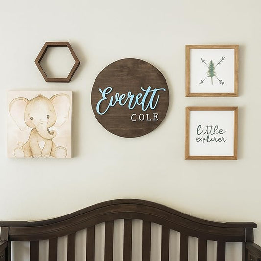Custom Round Nusery Name Sign, Personalized 3D Baby Name Announcement Sign, Personalized Wooden Wall Plaque, 3D Wall Art for Children & Kids Rooms, Family Name Signs, 30 Colors (Design 7)