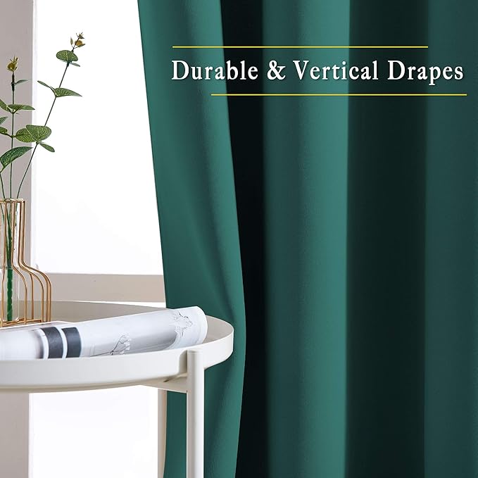 NICETOWN Blackout Curtains for Bedroom - Thermal Insulated Solid Grommet Room Darkening Curtains/Panels/Drape for Bedroom(Hunter Green, 2 Panels, 46 x 90Inch)