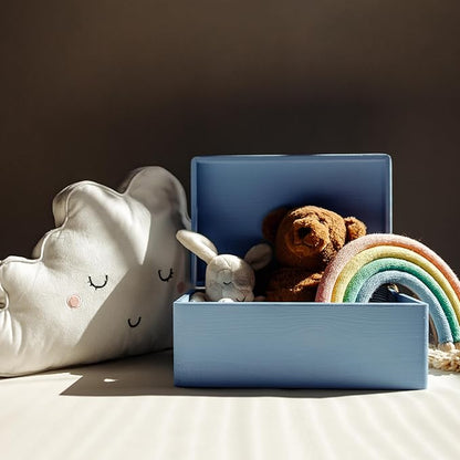 Large Blue Wooden Box Storage with Hinged Lid | 11.8 x 7.87 x 5.51 inches (+-0.5) | with Handles | Gift Box Storage | Product NOT Intended for 15 Years OR Below