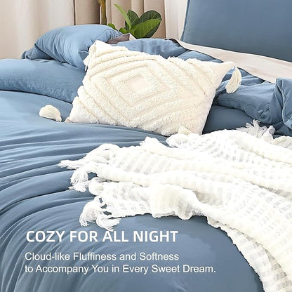Litanika Full Size Comforter Sets Grayish Blue, 3 Pieces Lightweight Solid Bedding Comforter Set, All Season Fluffy Bed Set (79x90In Comforter & 2 Pillowcases)