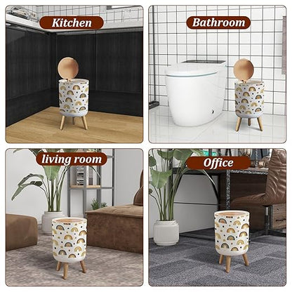 Small Trash Can with Lid Scandinavian Boho Nursery Rainbow Neutral Gender Colors Watercolor Garbage Bin Pet Proof Waste Basket for Kitchen Bathroom Office Bedroom Decorative 1.8 Gallon