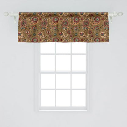 Ambesonne Paisley Window Valance Pack of 2, Vintage Inspired Multicolored Leaf Flower Motif in Earth Tones Print, Rod Pocket Curtain Valances for Kitchen Bedroom, 42" X 18", Army Green