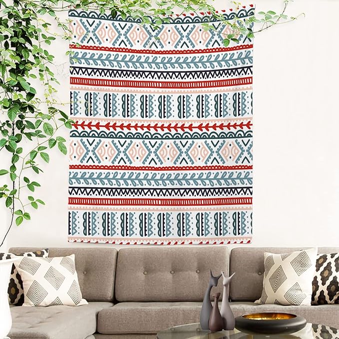 Batmerry Beige Abstract Stripe Tapestry, Wall Art Hanging Decoration Polyester Fiber White Ruffled Around for Dorm Room Bedroom Living Room, 82.7x59.1 inches