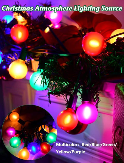 SUNSGNE 25FT LED Colored Christmas Lights with 25 G40 LED Shatterproof Frosted Multicolor Globe Bulbs, Waterproof Colorful Christmas String Lights for Patio Backyard Porch Balcony Gazebo Party Decor