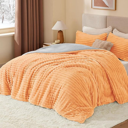 BEDELITE Fleece King Comforter Set -Super Soft & Warm Fluffy Coral Bedding, Luxury Fuzzy Heavy Bed Set for Winter with 2 Pillow Cases