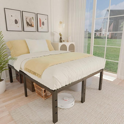 ALDRICH 18 Inch Metal Full Size Bed Frame - Black Basic Steel Slats Platform, Easy Assembly Heavy Duty Noise Free Bedframes, No Box Spring Needed