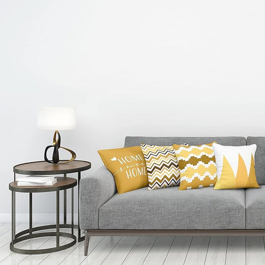 Ambesonne Modern Throw Pillow Cushion Case Pack of 4, Geometric Style Pattern of Triangles Zigzags Love Home Phrase Print, Modern Accent Double-Sided Digital Printing, 18", Pale Orange Amber and White