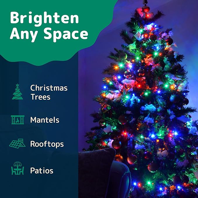 PREXTEX Multicolor String Lights (20 Feet, 100 Count) with White Cord - Indoor and Outdoor Colorful Twinkle Lights for Holiday Decor