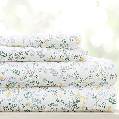 Linen Market 4 Piece King Sheet Set - Breathable, Double-Brushed Patterned Cooling Sheets – Oeko-TEX Certified Ultra Soft & Wrinkle-Free 16" Deep-Pocket King Sheets - Easy Care Wildflower Light Blue