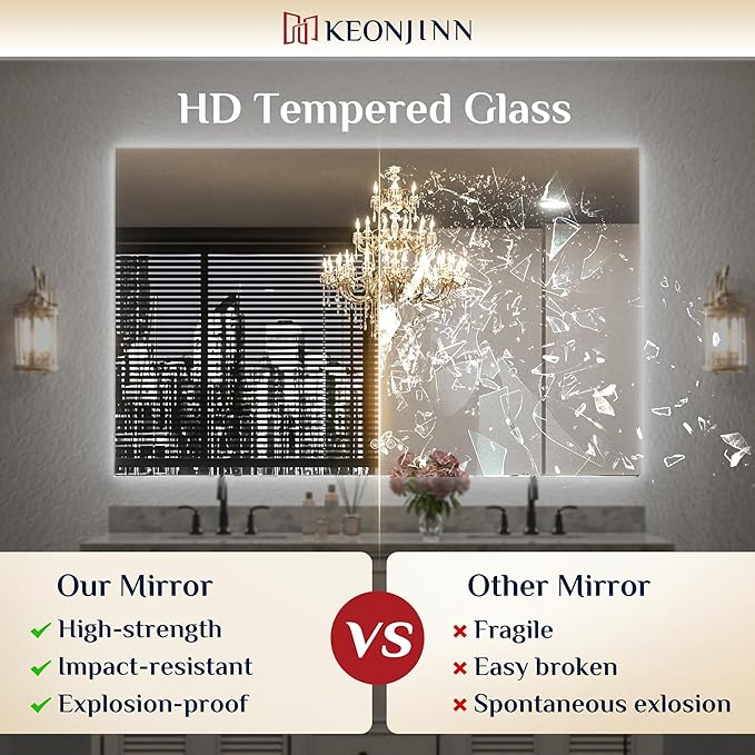 Keonjinn LED Backlit Mirror 84” x 32” Oversized Lighted Bathroom Mirror with UL Listed LED Driver, Large Stepless Dimmable Wall Mirror, Tempered Glass, CRI90+ Anti Fog Vanity Mirror with Backlights