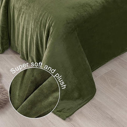 Exclusivo Mezcla Fleece Blanket King Size for Bed, Super Soft and Warm, All Season Use, Cozy, Plush, Lightweight, 90x104 Inches, Olive Green