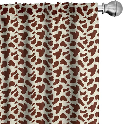 Ambesonne Cow Print Window Curtains, Cattle Skin with Brown Spots Agriculture Cow Oxen Hide Camouflage Pattern, Lightweight Decor 2-Panel Set with Rod Pocket, Pair of - 28" x 84", White Brown