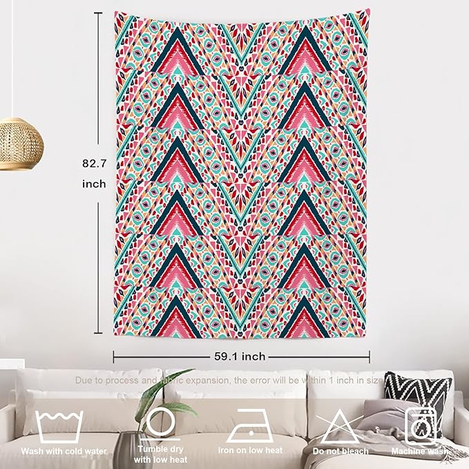 Batmerry Modern Stripe Geometric Tapestry,Boho Tribal ethnic Seamless striped Wall Art Hanging Decoration Polyester Fiber White Ruffled Around for Dorm Room Bedroom Living Room, 82.7x59.1 inches