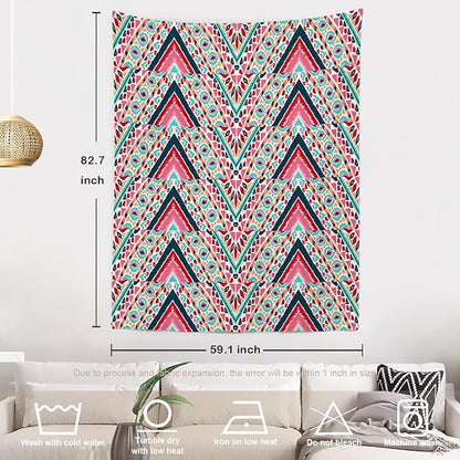 Batmerry Modern Stripe Geometric Tapestry,Boho Tribal ethnic Seamless striped Wall Art Hanging Decoration Polyester Fiber White Ruffled Around for Dorm Room Bedroom Living Room, 82.7x59.1 inches