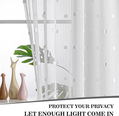 MYSKY HOME White Curtains for Bedroom 84 Inch Length Long Sheer Curtains for Living Room Nursery Curtains with White Patched Design Rod Pocket Privacy Window Drapes Dining Room 52" x 84" 2 Panels