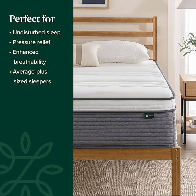 ZINUS 10 Inch True Support Hybrid Mattress [New Version], Twin, Fiberglass Free, Medium Feel, Motion Isolation, Certified Safe Foams & Fabric, Mattress in A Box