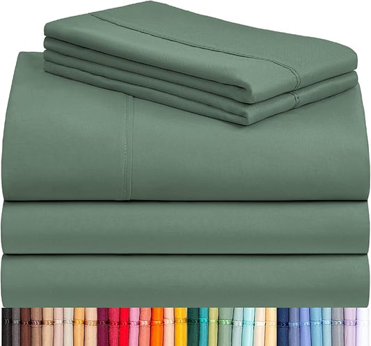 LuxClub 5 PC Split King Sheet Set, Breathable Luxury Bed Sheets, Deep Pockets Wrinkle Free Cooling Sheets Machine Washable Hotel Bedding Silky Soft - Tree Moss Green Split King