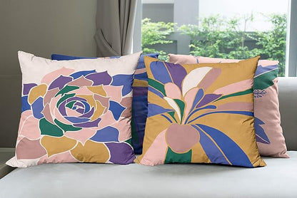 Ambesonne Floral Throw Pillow Cushion Case Pack of 4, Abstract Flowers and Petals with Exotic Vibes Colorful Modern Style, Modern Accent Double-Sided Digital Printing, 20", Rose Dark Violet Mustard