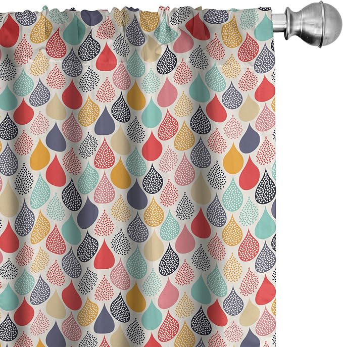 Ambesonne Geometric Window Curtains Pack of 2, Raindrops Doodle Style Creative Leaf Shaped Colorful Girls Theme, Lightweight Set with Rod Pocket, 4 Panels of - 28" x 95", Teal Coral