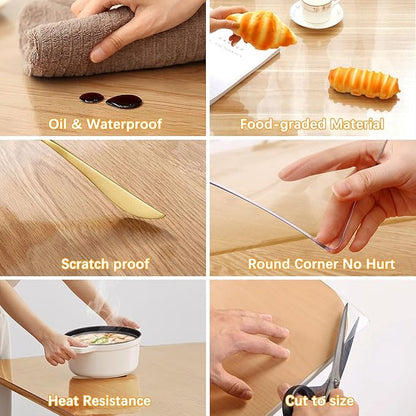 22 X 22 Inch Clear Plastic Dining Table Protector Tablecloth Desk Pad Mat Waterproof PVC Vinyl Rectangular Wooden Furniture Coffee Glass End Entryway Sofa Side Cabinet Top Protection Countertop Cover