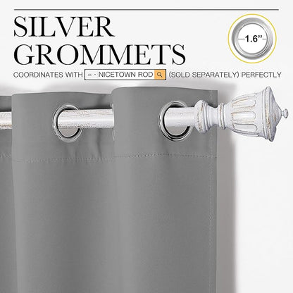NICETOWN Silver Grey Blackout Curtain Panels for Bedroom, Thermal Insulated Grommet Top Blackout Draperies and Drapes (2 Panels, W34 x L63 inches)
