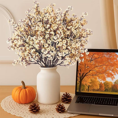 Uieke 6 Pcs Artificial Flowers Baby Breath Faux Champagne Artificial Gypsophila Bouquet Fake Silk Flowers Real Touch for Home Office Kitchen Wedding Wall DIY Room Farmhouse Décor