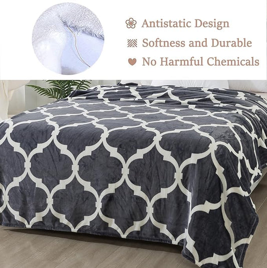 Gray Pattern King Size Blanket,90x108 Inches Microfiber Soft Cozy Fluffy Warm Hand Made Throw Blankets for King Calking Bed,Couch, Sofa, Chair, Camping, Picnic,Grey and White