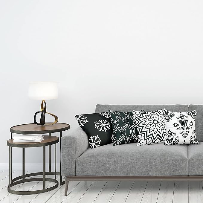 Ambesonne Retro Throw Pillow Cushion Case Pack of 4, Trellis Grid Medieval Floral Damask Mandala Flower Ornament Modern Monochrome, Modern Accent Double-Sided Digital Printing, 18", Dark Reseda Green