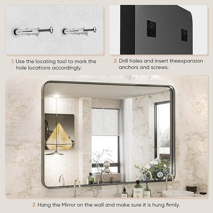 DUMOS Black Metal Framed Vanity Rounded Rectangle Bathroom Mirrors for Over Sink Wall, 36x24 Inch Large Matte Mirror, Modern Decorative for Restroom, Farmhouse, Horizontally or Vertically Hanging