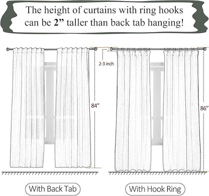 Neutral Linen Sheer Pinch Pleated Sliding Door Curtains, 2x50 Inches Width, Ivory Beige Light Filtering Drapes 96 Inches Long, Textured Modern Farmhouse Window Curtain Panels