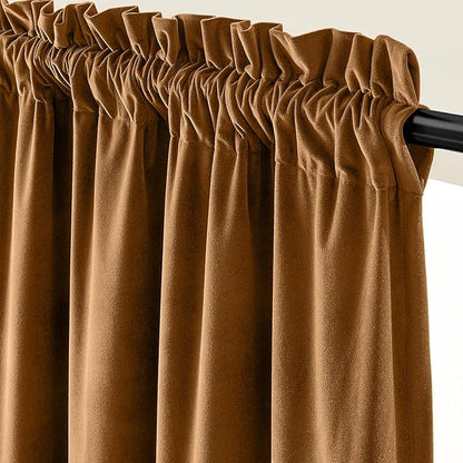 Lazzzy Velvet Blackout Curtains Thermal Insulated Room Window Drapes Super Soft Luxury Curtains for Living Room Bedroom Rod Pocket 2 Panels, Gold Brown, 52" W x 102" L