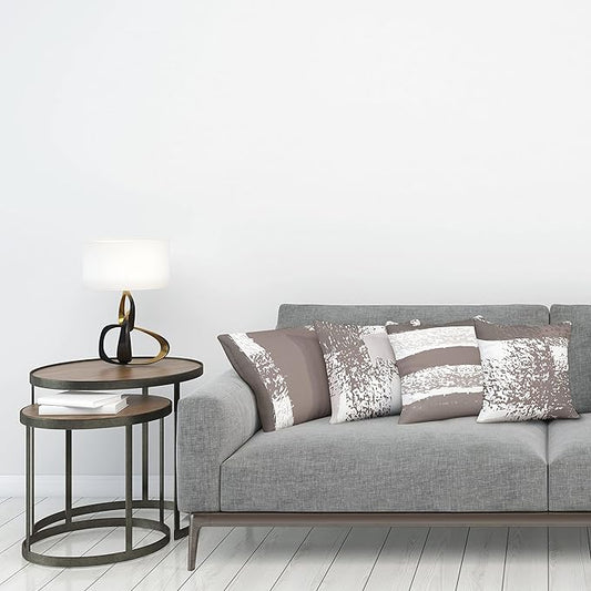 Ambesonne Grunge Throw Pillow Cushion Case Pack of 4, Abstract Design Simplistic Minimal Stripes Brushstrokes Contemporary, Modern Accent Double-Sided Digital Printing, 16", Taupe Grey and Dimgray