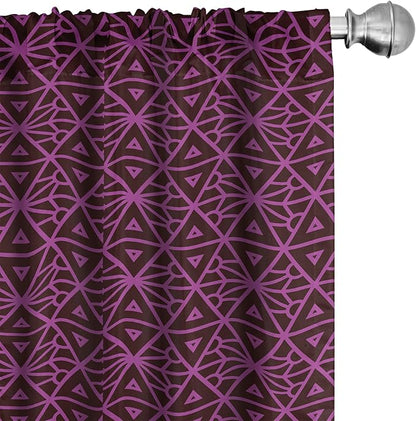 Ambesonne Lattice Window Curtains, Abstract Symmetric Pattern with Geometric Elements in Pink Color Shade, Lightweight Decor 2-Panel Set with Rod Pocket, Pair of - 28" x 95", Brown Magenta