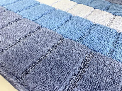 Custom Size Coastal Nautical Style Runner Rug Carpet for Hallway Entryway, Slip Resistant Latex Rubber Backed, 31 inch Wide X Customized Length, Squares Blue, 31 inch X 12 feet