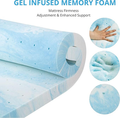 EGO Gel Memory Foam Mattress Topper, 3 Inch Full with Removable Breathable Soft Cover, Cooling Bed Topper for Comfort Body Support & Pressure Relief, CertiPUR-US Certified
