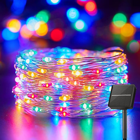 Minetom Solar String Lights for Outside, 33Ft 100 LED Outdoor Solar Fairy Lights, 8 Modes Balcony Lights for Tree Patio Christmas Party Wedding Decor (Multicolor)