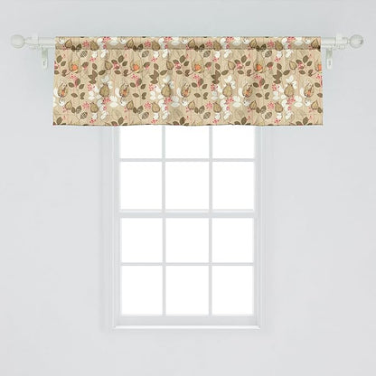 Ambesonne Autumn Window Valance Pack of 2, Seasonal Fruits and Leafs Vintage Botanical Print Soft Brown Toned Backdrop, Rod Pocket Curtain Valances for Kitchen Bedroom, 54" X 18", Sepia Multicolor
