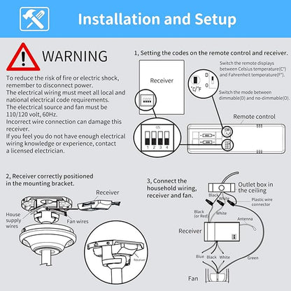 Universal Thermostatic Ceiling Fan Remote Control Kit with Holder for Hampton Bay Home Decorators Collection Hunter,Multiple Speed Control Timer Light Dimming,Replacement for HD3 2AAZPHD3 TR222A TX031