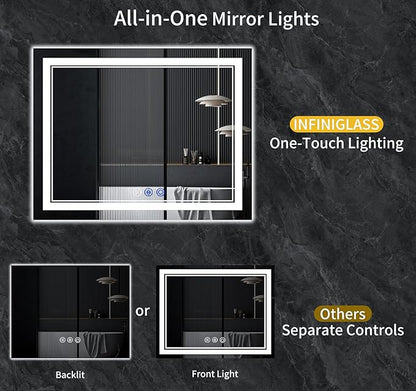 72"x32" LED Bathroom Mirror with Anti-Fog, Stepless Dimmable Lights, 3 Color Modes, Shatter-Proof Tempered Glass, Memory Function & Waterproof Design