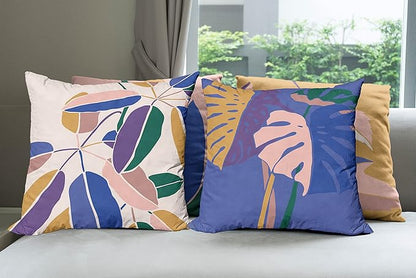 Ambesonne Exotic Throw Pillow Cushion Case Pack of 4, Tropical Themed Leaves Branches Monstera Plant Summer Vibes Pastel, Modern Accent Double-Sided Digital Printing, 18", Peach Blue Violet Mustard